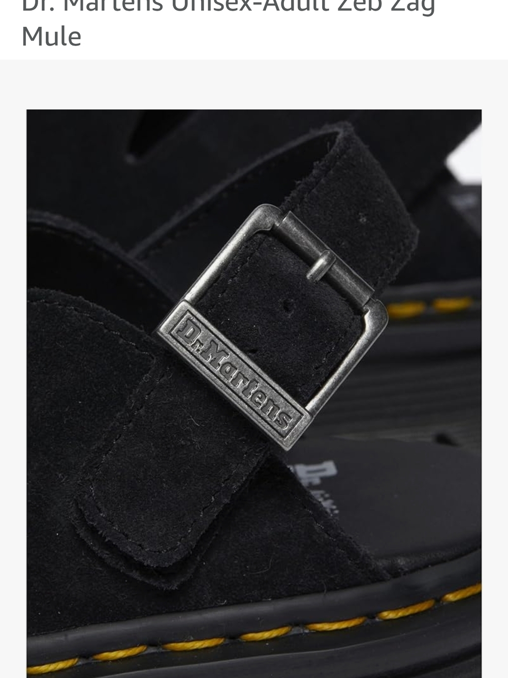 Dr. Martens Black Suede Mule with Yellow Welt Stitching - Picture 4 of 9